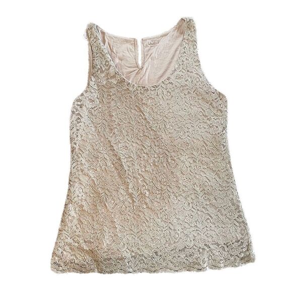 Ann Taylor LOFT Silver Beige Gray Lace Tank Top Metallic Layer Size Small - Picture 2 of 9